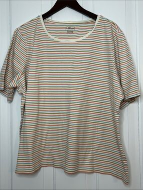 L.L. Bean vintage style Cream Short Sleeve Tee with Multi-Color Stripes